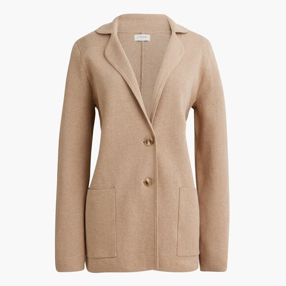 J. Crew Factory Cotton Sweater Blazer Camel Knit 2 Button Jacket Size PM - Picture 1 of 8